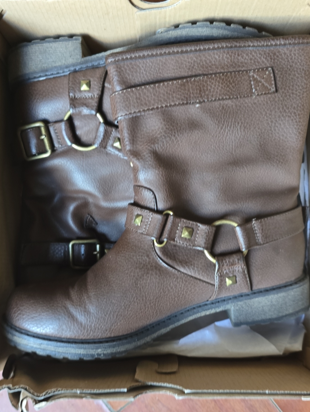 SKETCHERS SIZE 8.5 Brown Mid-Calf Buckle Boots LIKE NEW NO BOX